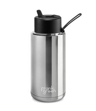 Frank Green 34oz SS Ceramic Reusable Bottle Limited Edition Silver with Flip Straw Lid Midnight