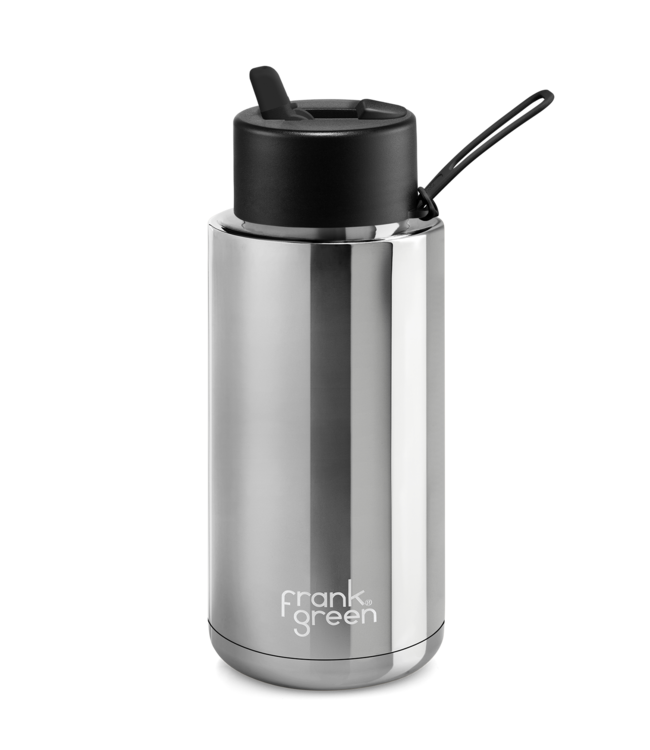 Frank Green 34oz SS Ceramic Reusable Bottle Limited Edition Silver with Flip Straw Lid Midnight