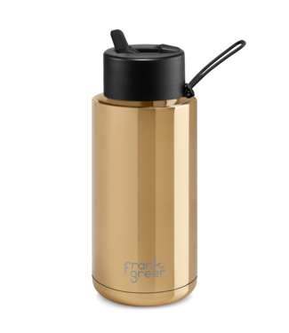 Frank Green 34oz SS Ceramic Reusable Bottle Limited Edition Gold with Flip Straw Lid Midnight