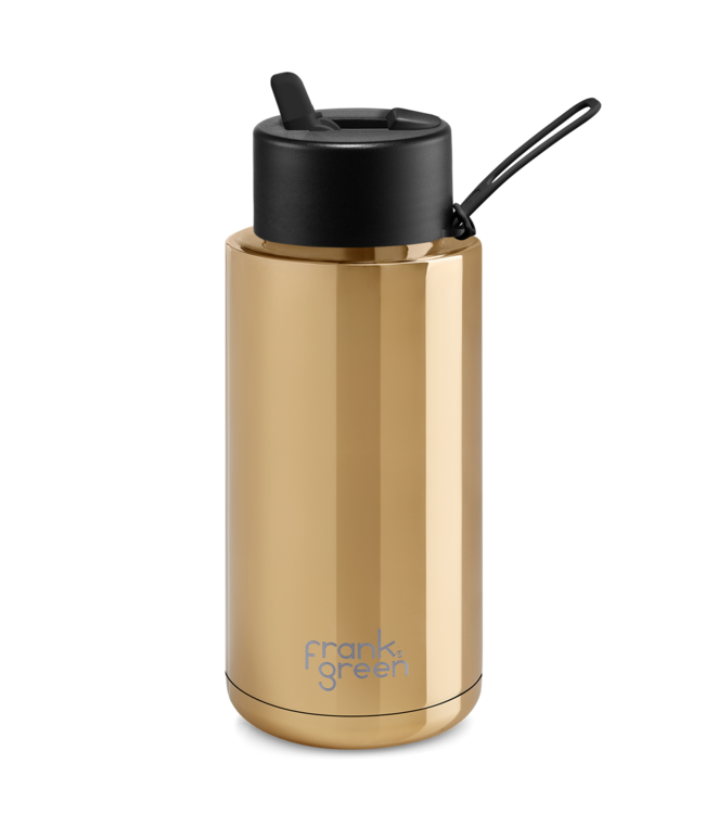 Frank Green 34oz SS Ceramic Reusable Bottle Limited Edition Gold with Flip Straw Lid Midnight