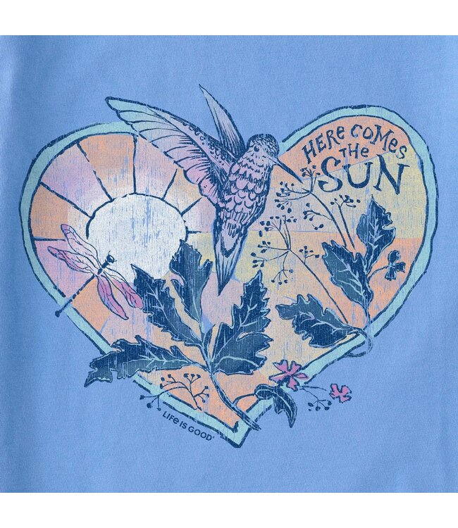 Life Is Good Womens Crusher Vee Hummingbird Heart Cornflower Blue