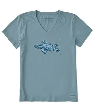 Life Is Good Womens Crusher Vee Patterna Floating Smokey Blue