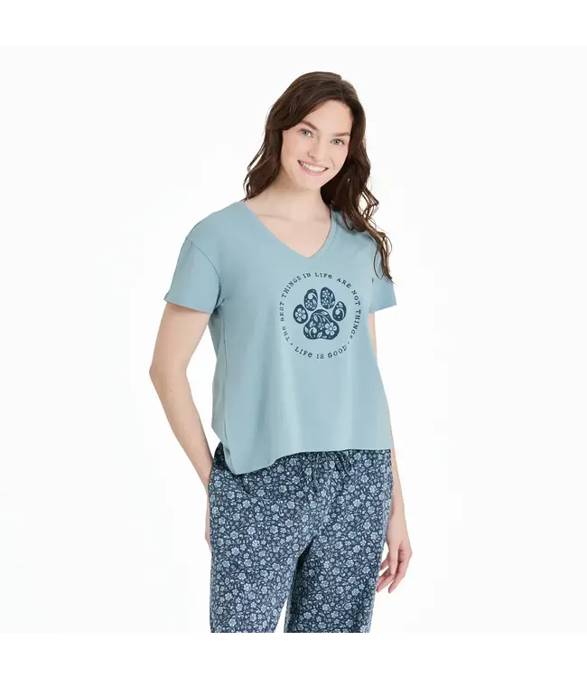 Life Is Good Womens Snuggle Up Sleeve Best Things Floral Paw Smokey Blue