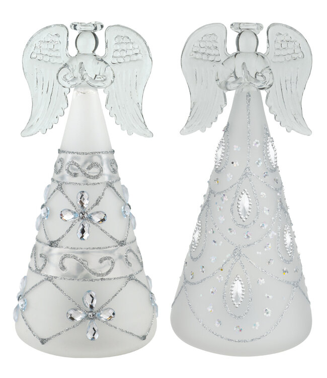 Regal LED Frost Silver Angel Decor MED Set Of 2
