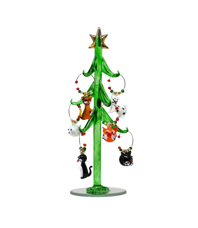 Gift Essentials Green Tree With Cat Wine Charms