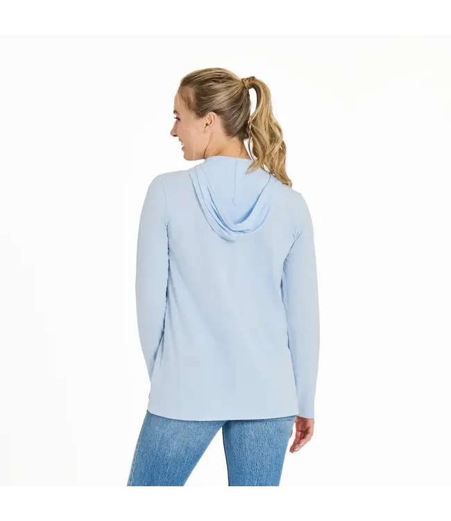 Life Is Good Womens New Long Sleeve Hooded Floral Bee Manda Glacier Blue