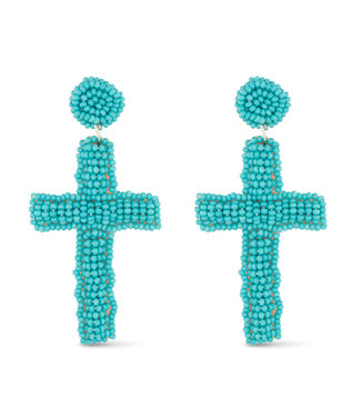 Amanda Blu Beadded Blue Cross Earrings
