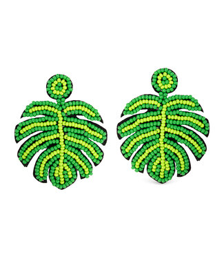 Amanda Blu Beaded Monstera Leaf Earrings