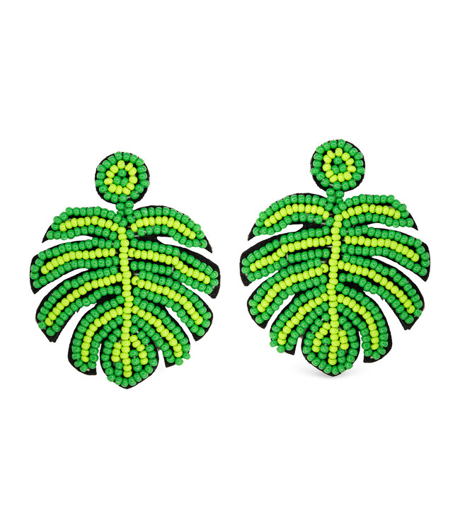 Amanda Blu Beaded Monstera Leaf Earrings