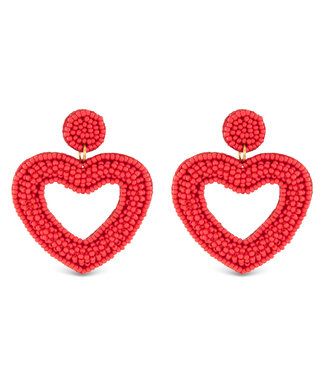 Amanda Blu Beaded Red Hollow Heart Earrings