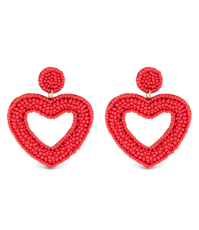 Amanda Blu Beaded Red Hollow Heart Earrings