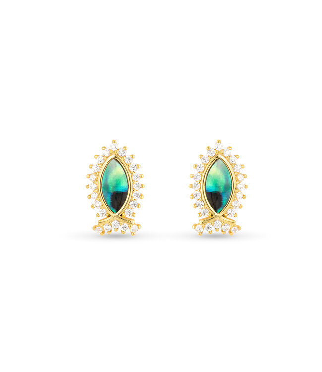 Amanda Blu Gold Abalone  & CZ Blue Fish Earring