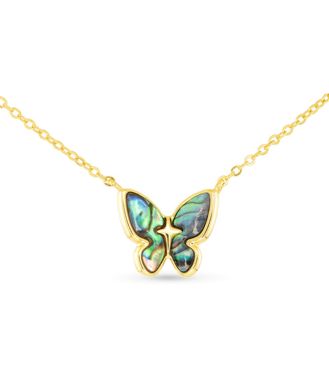 Amanda Blu Gold Abalone Blue Butterfly Necklace