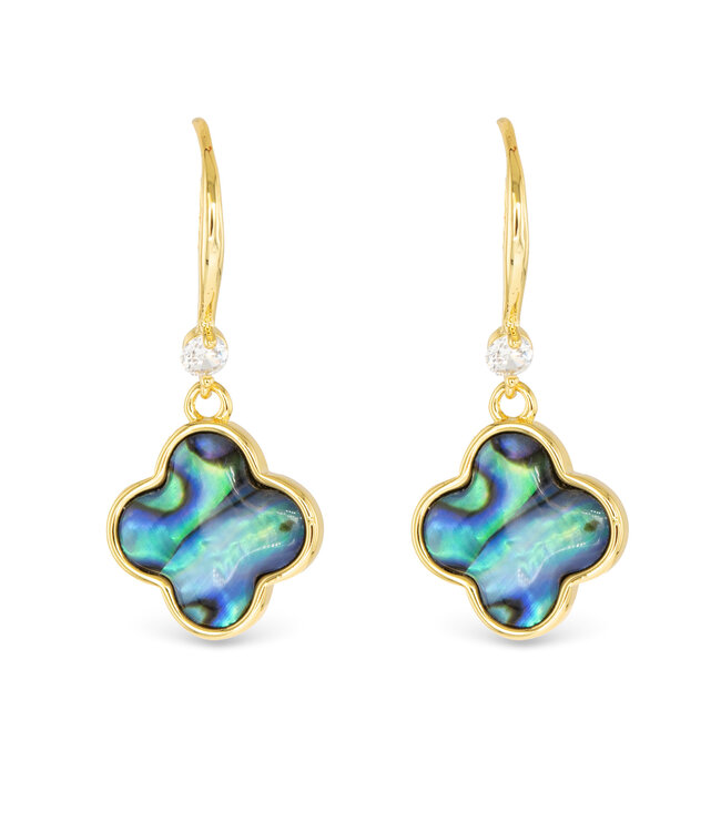 Amanda Blu Gold Abalone Blue Clover Drop Earrings