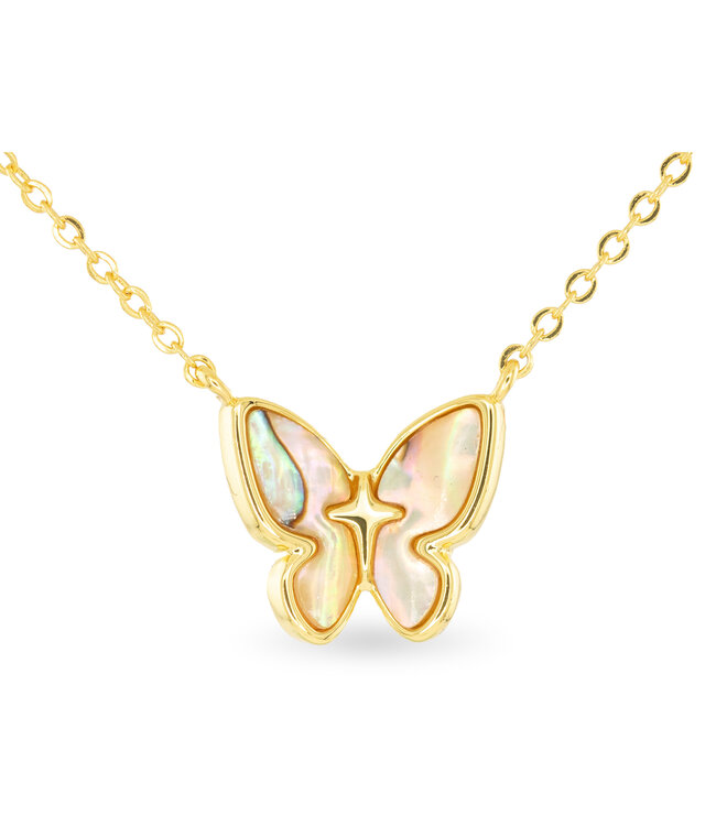 Amanda Blu Gold Abalone Tan Butterfly Necklace