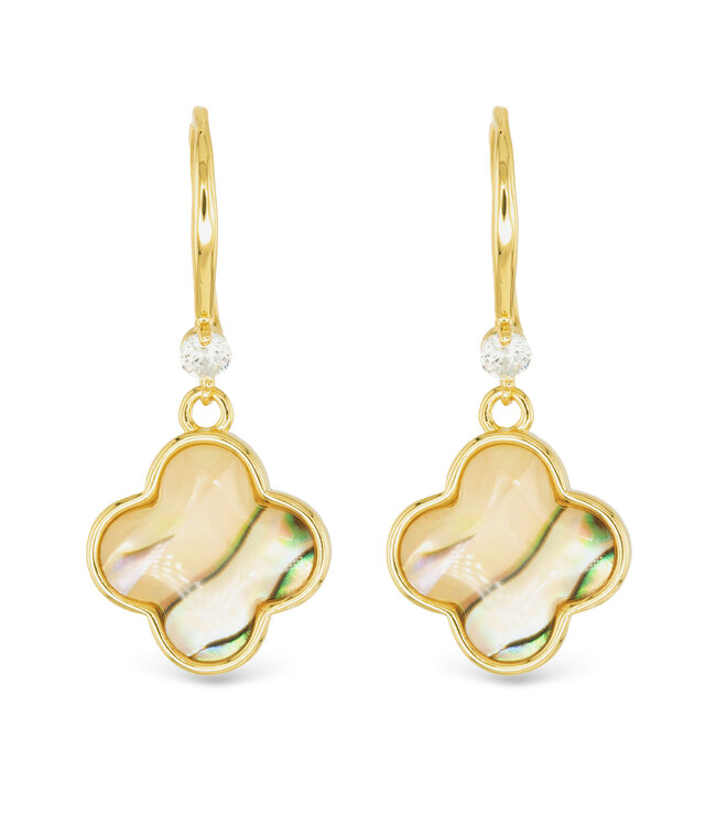 Amanda Blu Gold Abalone Tan Clover Drop Earrings