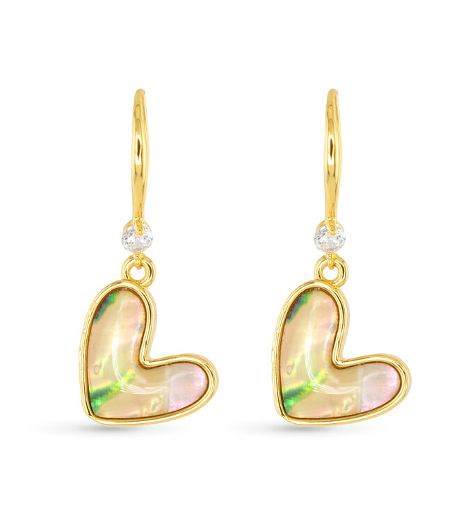 Amanda Blu Gold Abalone Tan Heart Drop Earrings
