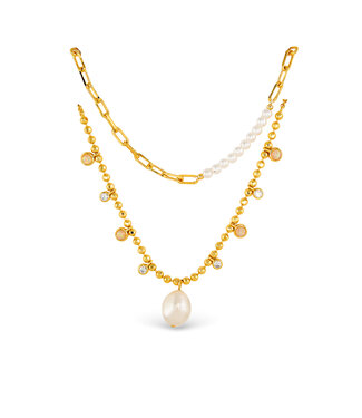 Amanda Blu Gold CZ & Pearl Dual Layer Chain Necklace