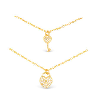 Amanda Blu Gold CZ Dual Heart Lock Necklace