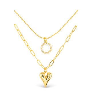 Amanda Blu Gold CZ Dual Layer Circle Heart Necklace