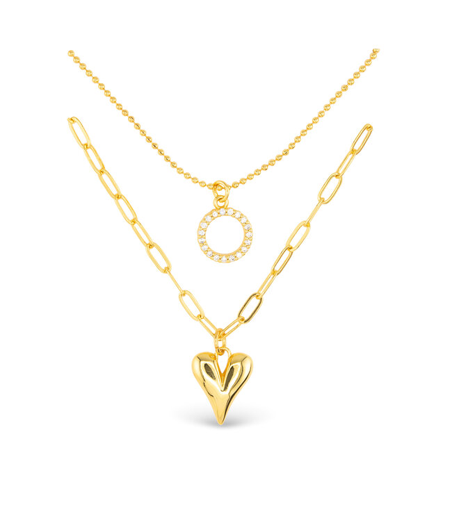 Amanda Blu Gold CZ Dual Layer Circle Heart Necklace