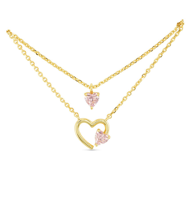 Amanda Blu Gold CZ Dual Pink Heart Necklace