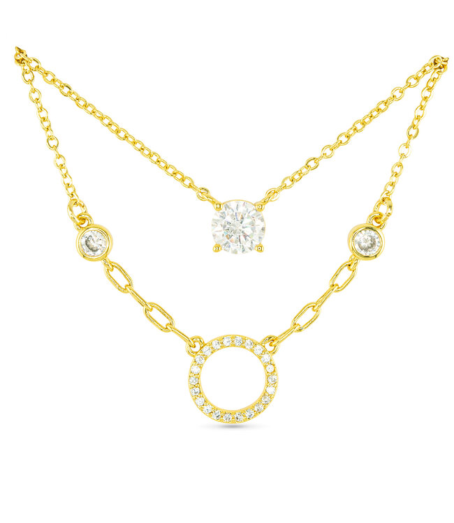 Amanda Blu Gold CZ Dual Solitaire and Circle Necklace