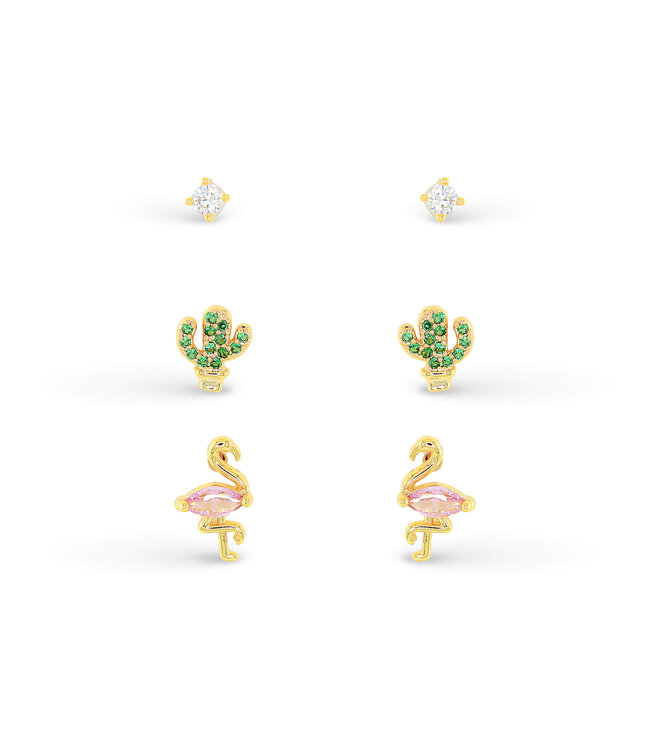 Amanda Blu Gold CZ Flamingo Trio Earrings