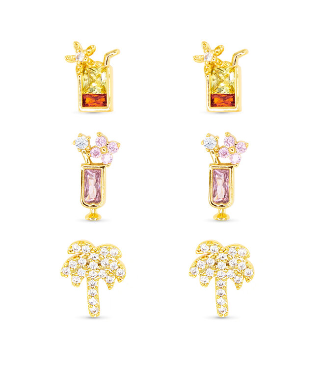 Amanda Blu Gold CZ Tropical Trio Earrings