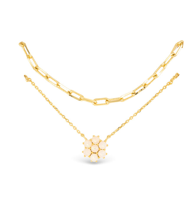 Amanda Blu Gold Opal Dual Layer Flower Necklace