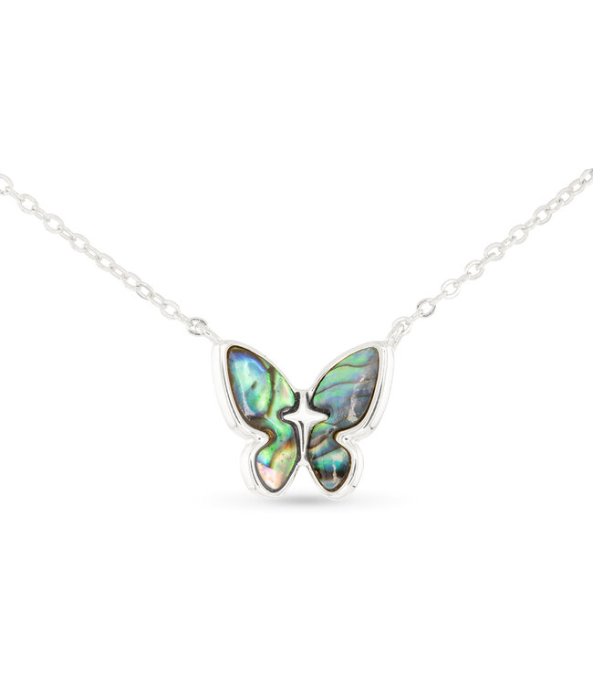 Amanda Blu Silver Abalone Blue Butterfly Necklace