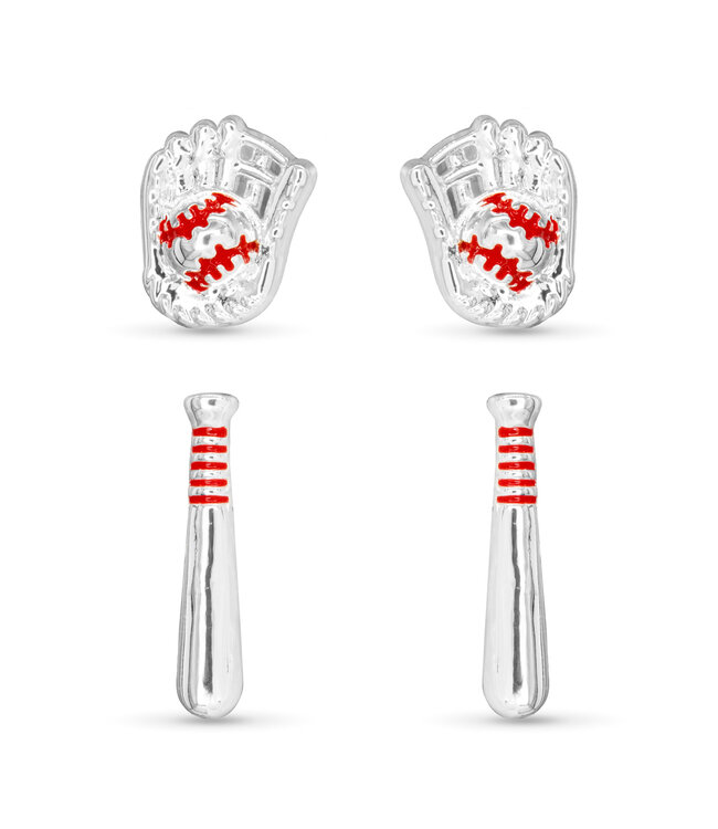 Amanda Blu Silver Baseball Earrings Duo