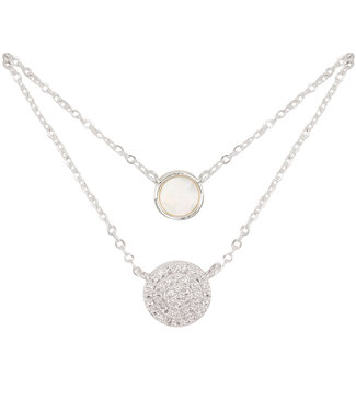 Amanda Blu Silver CZ  & MOP Dual Circle Necklace