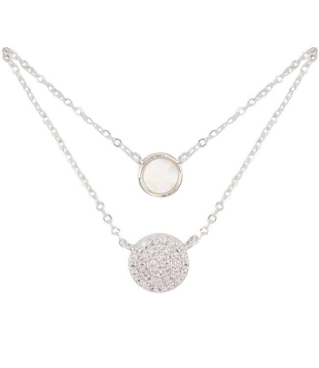 Amanda Blu Silver CZ  & MOP Dual Circle Necklace
