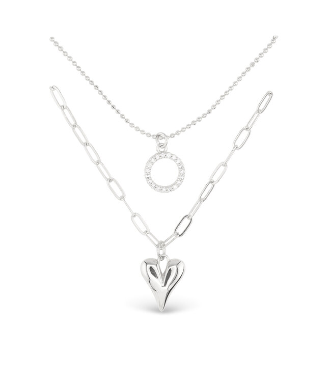 Amanda Blu Silver CZ Dual Layer Circle Heart Necklace