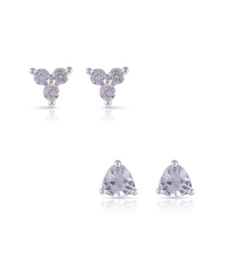Amanda Blu Silver CZ Trillion Duo Stud Earrings