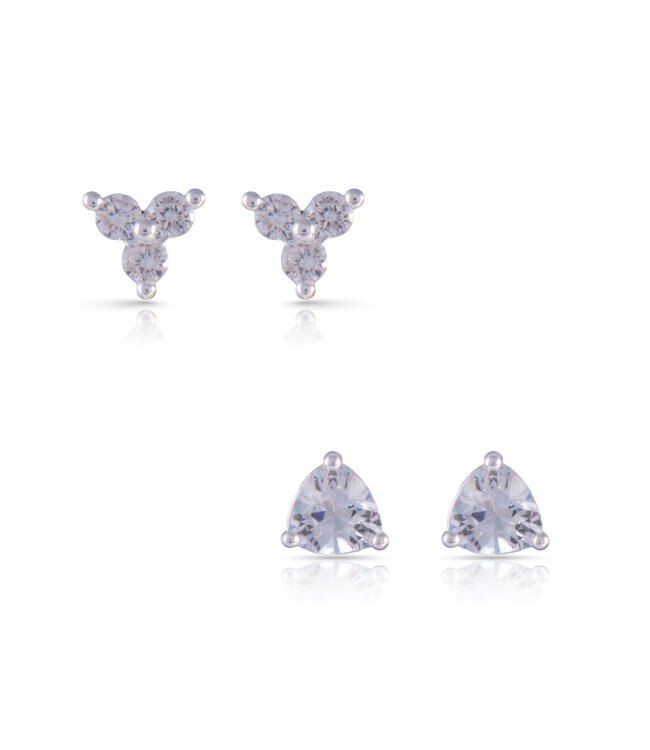 Amanda Blu Silver CZ Trillion Duo Stud Earrings