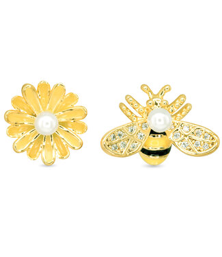 Amanda Blu Gold Pearl Flower and Bee Duo Earrings