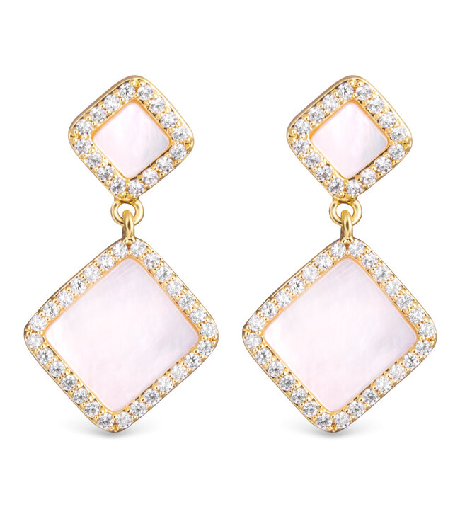 Amanda Blu Mother of Pearl and CZ Double Diamond Shaped Drop Earrings -