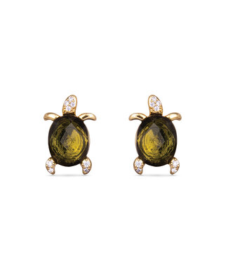 Amanda Blu Green CZ Turtle Earrings -  Gold