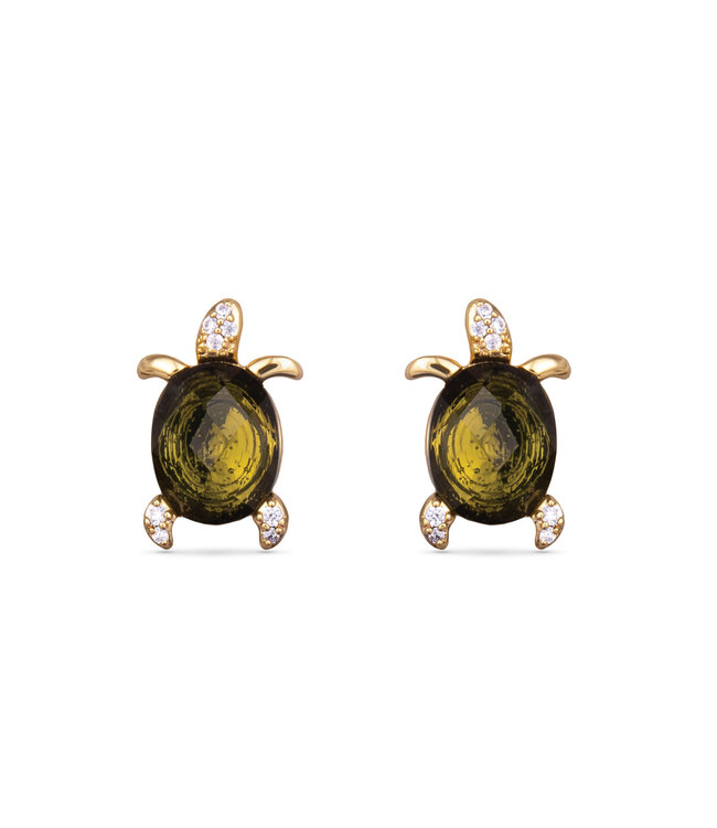 Amanda Blu Green CZ Turtle Earrings -  Gold