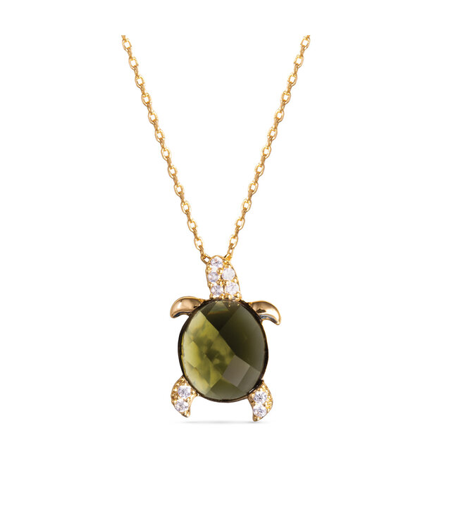 Amanda Blu Green CZ Turtle Necklace -  Gold