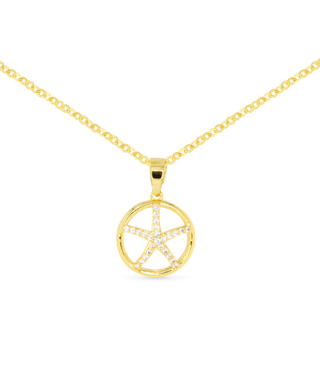 Amanda Blu Gold CZ Starfish Disk Necklace