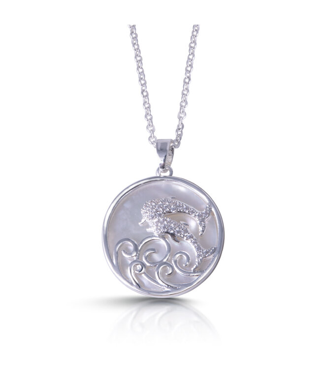 Amanda Blu Jumping Dolphins MOP CZ Necklace - Silver