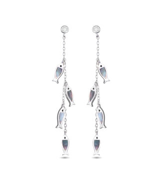 Amanda Blu Grey Mother of Pearl Four Fish Chain Drop Earrings -  Silver