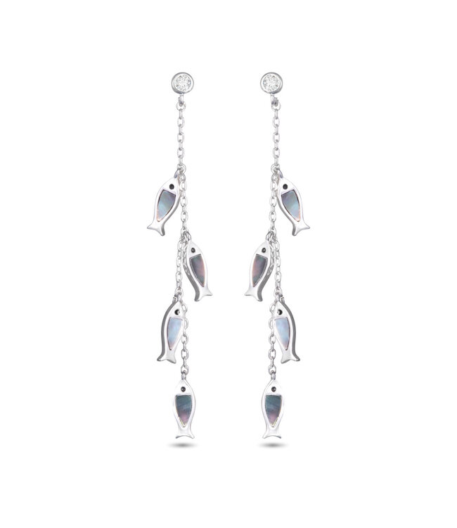 Amanda Blu Grey Mother of Pearl Four Fish Chain Drop Earrings -  Silver