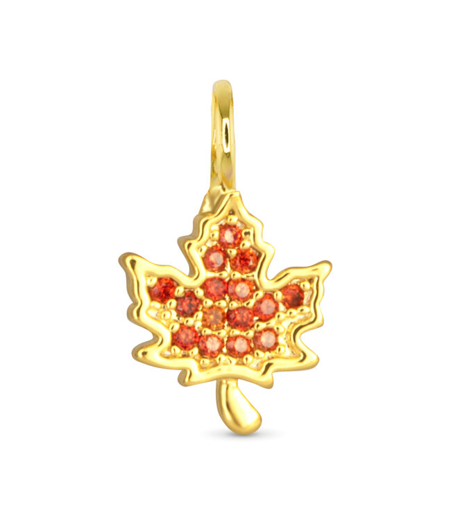Amanda Blu Orange CZ Maple Leaf Charm - Gold