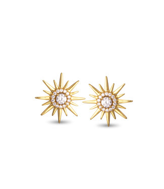Amanda Blu Halo CZ Sunburst Stud Earrings - Gold