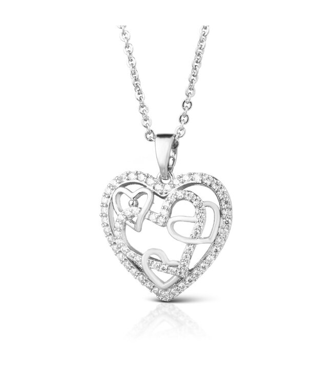 Amanda Blu Inset Hearts Necklace - Silver