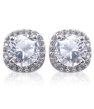 Amanda Blu Ice Blu Square Halo Stud Earrings - Silver